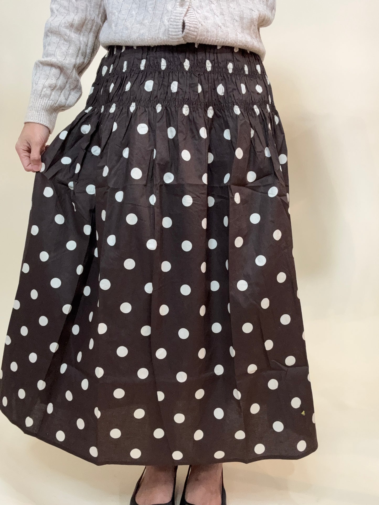 Espresso Polka Smock Midi Skirt