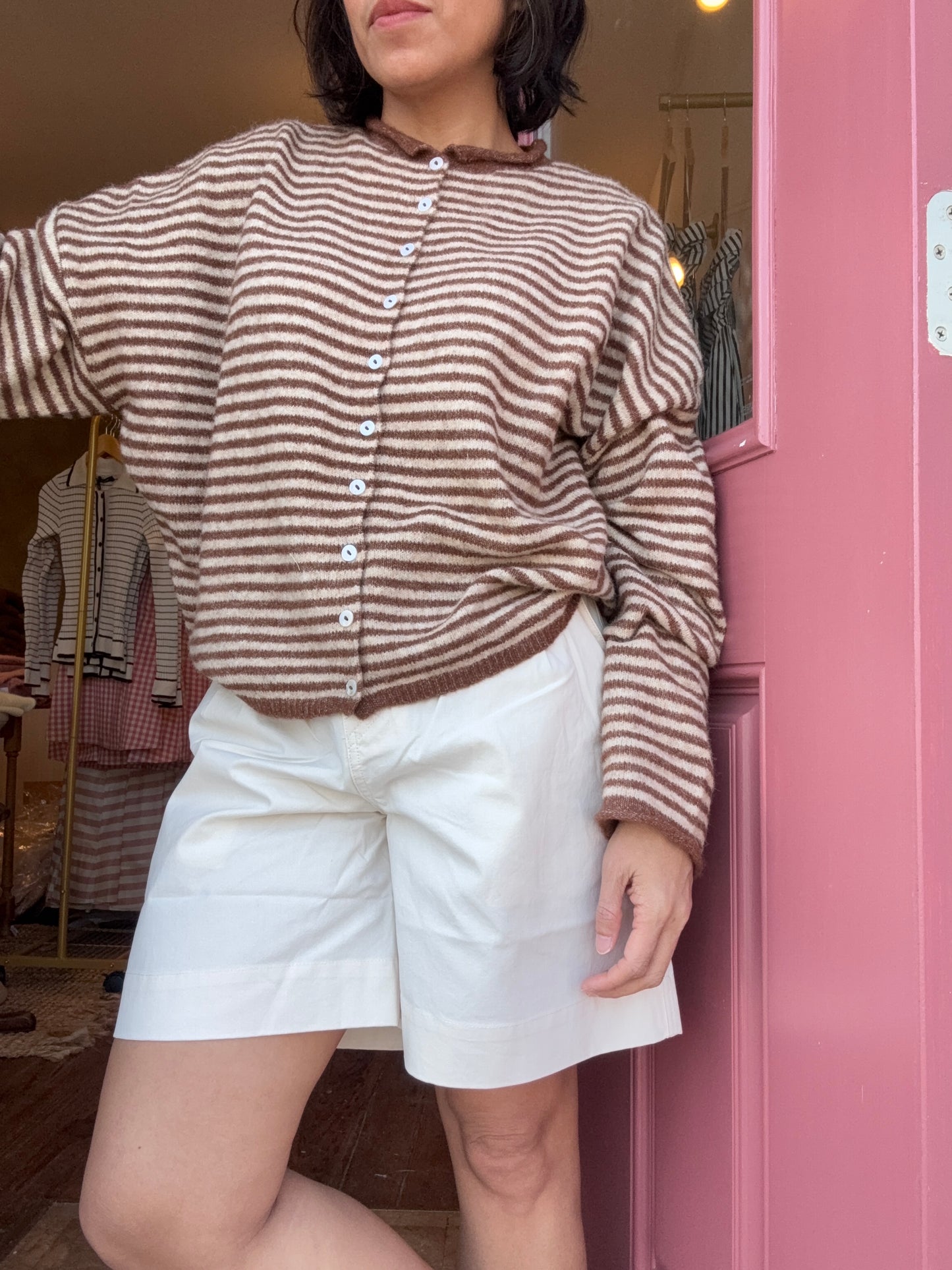 Easy Comfort Mocha Stripe Button Cardigan