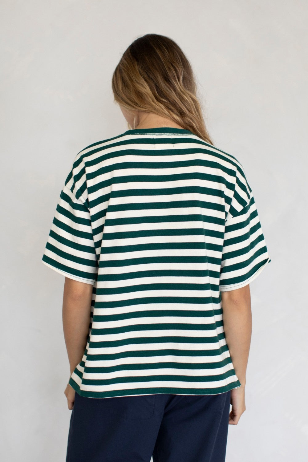 The Taylor Stripes Oversized Tee in Hunter Green