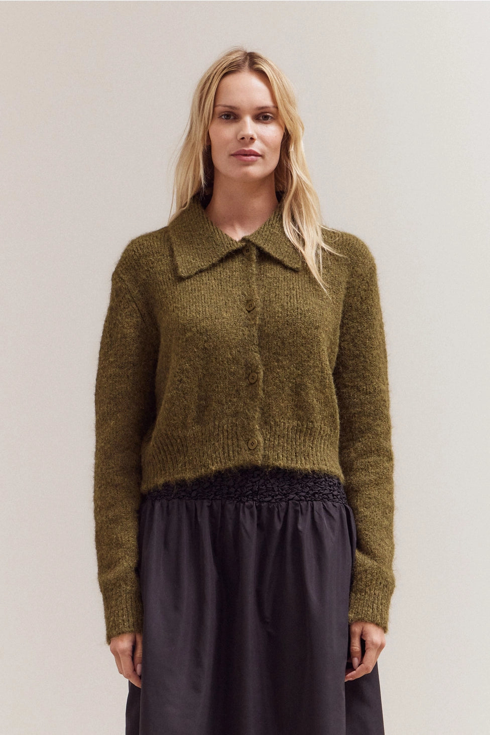 Cozy Dark Moss Button Up Knit