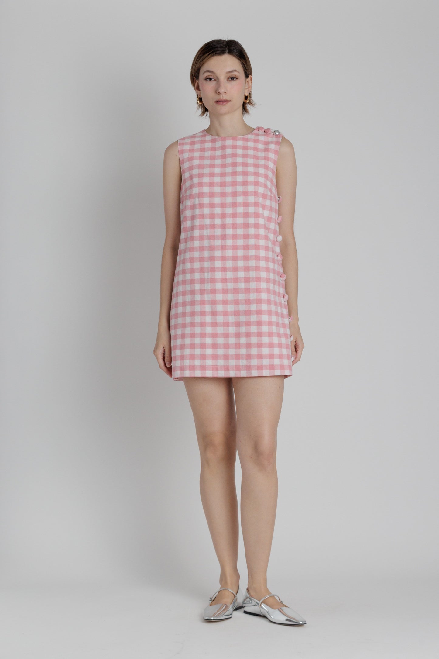 Gingham Buttoned Mini Dress