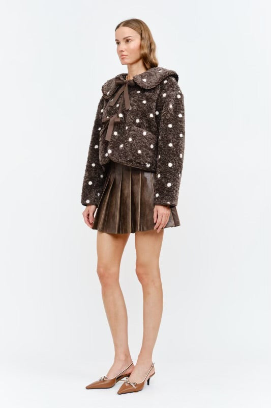 Erin Polka Ruffle Tie Jacket  in Rich Brown