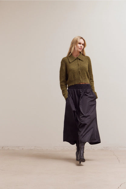 Cozy Dark Moss Button Up Knit