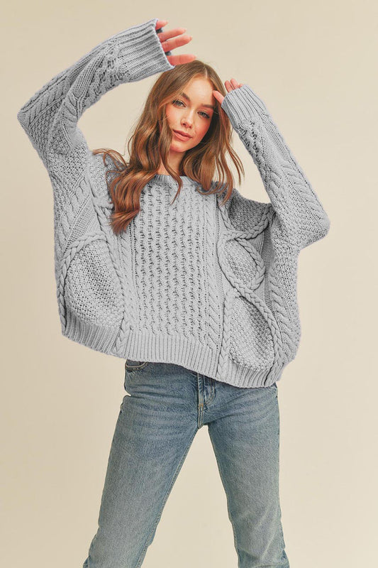 Heather Mixed Braided Knit Sweater