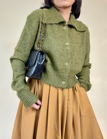 Cozy Dark Moss Button Up Knit