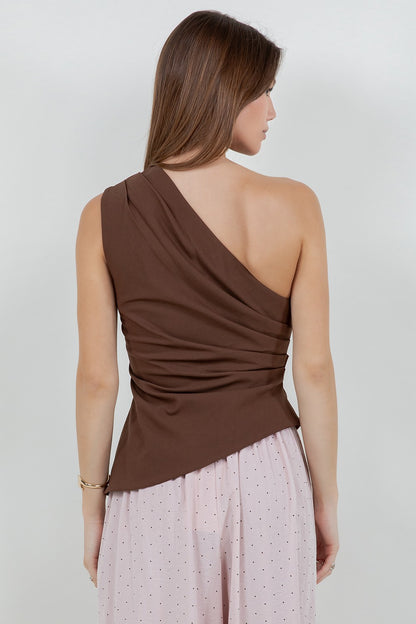 Asymmetrical One Shoulder Linen Top