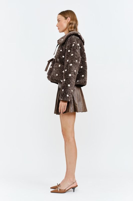 Erin Polka Ruffle Tie Jacket  in Rich Brown
