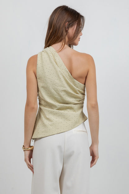 Asymmetrical One Shoulder Polka Dot Top -Light Pink
