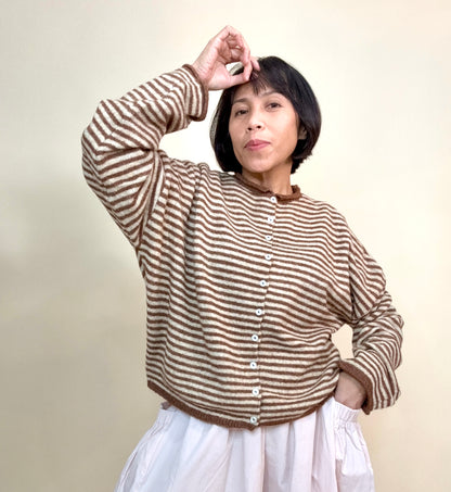 Easy Comfort Mocha Stripe Button Cardigan