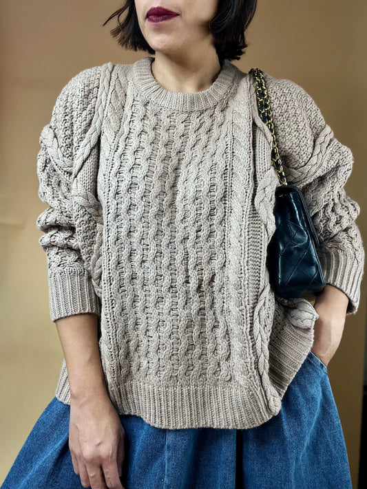 Merryl Taupe Cable Knit Sweater