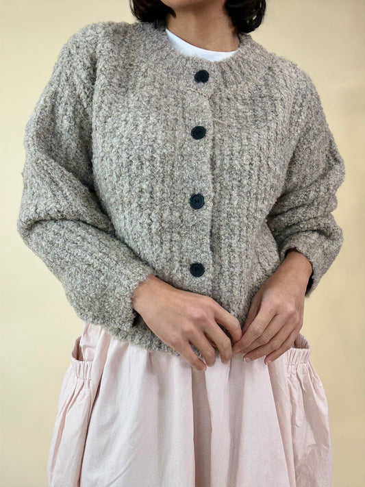 Soft Textured Knit Button Cardigan – Light Mocha Taupe