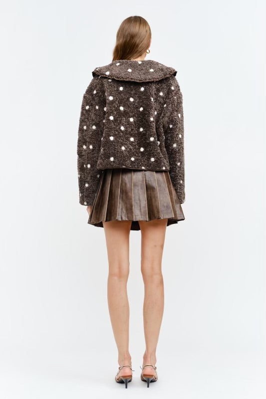 Erin Polka Ruffle Tie Jacket  in Rich Brown