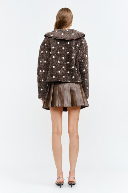 Erin Polka Ruffle Tie Jacket  in Rich Brown