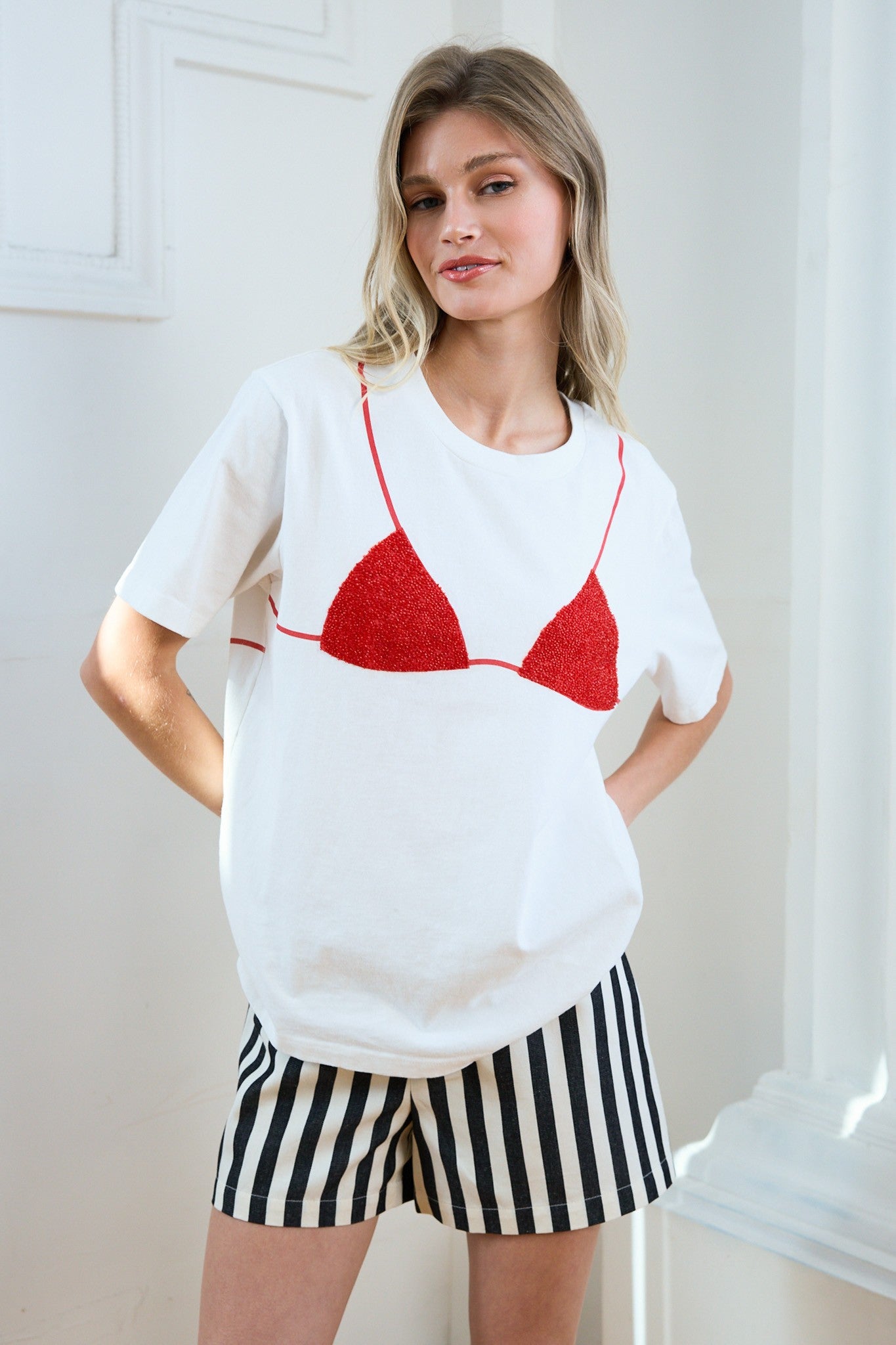 The Beaded Bikini Graphic Tee in Red