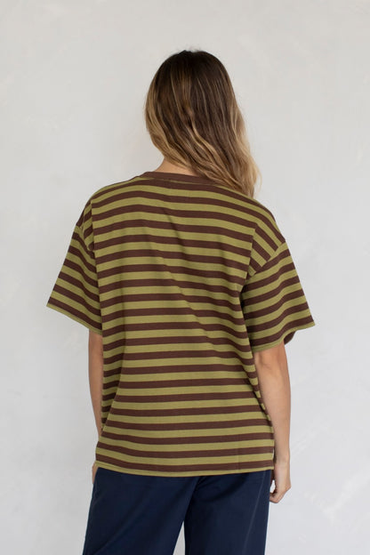 The Taylor Stripes Oversized Tee  in Matcha