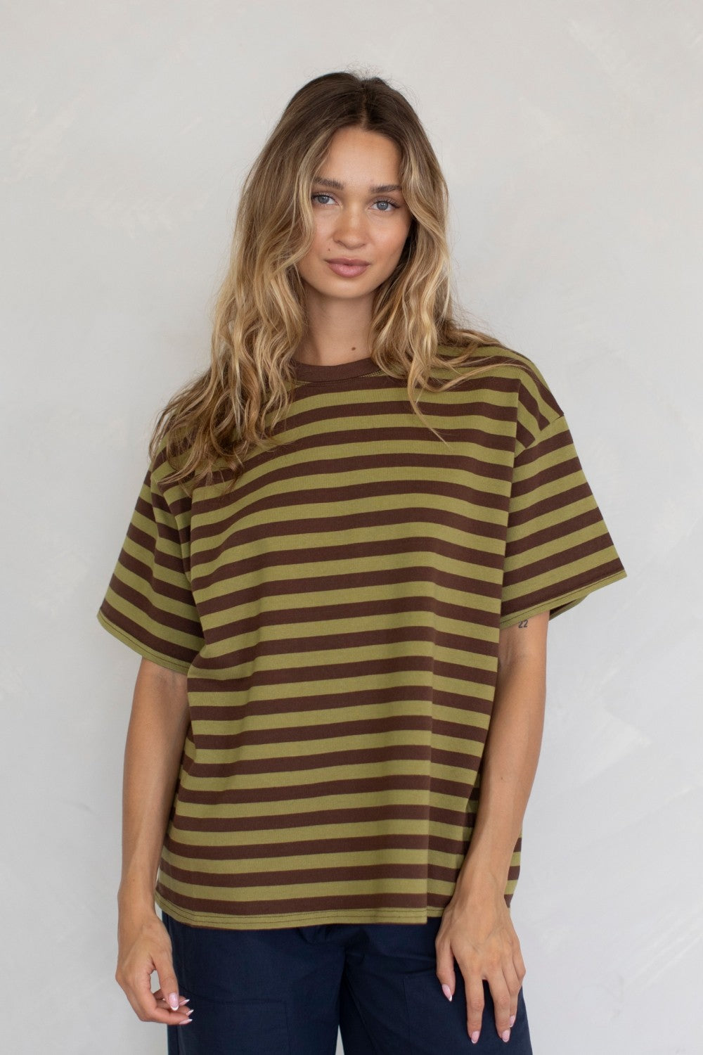 The Taylor Stripes Oversized Tee  in Matcha