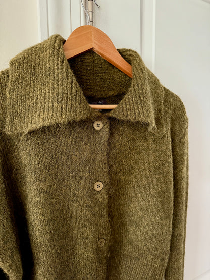 Cozy Dark Moss Button Up Knit