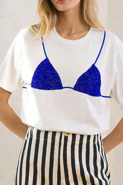 The Beaded Bikini Graphic Tee in Blue