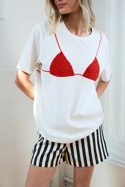 The Beaded Bikini Graphic Tee in Red