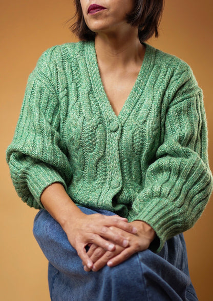 Lowella Cable Knit Puff Sleeve Cardigan