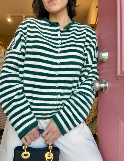 Easy Comfort Green Striped Cardigan