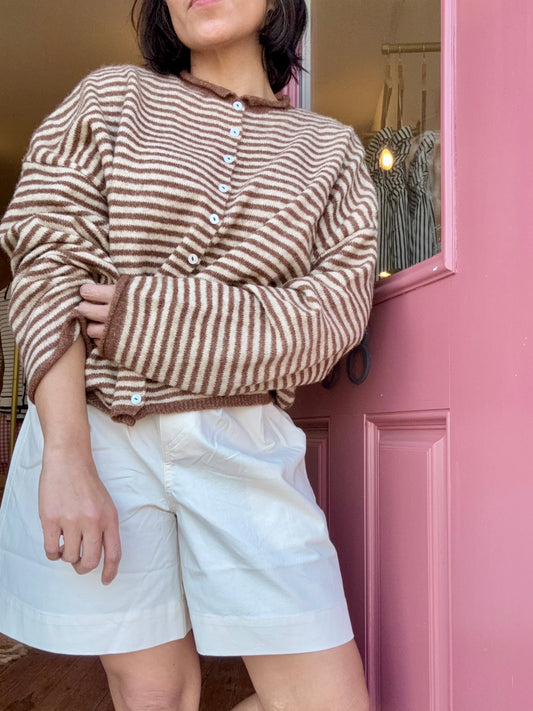 Easy Comfort Mocha Stripe Button Cardigan