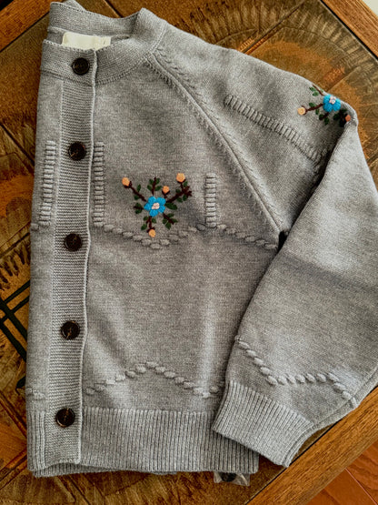 Embroidered Vintage Knit Cardigan – Gray