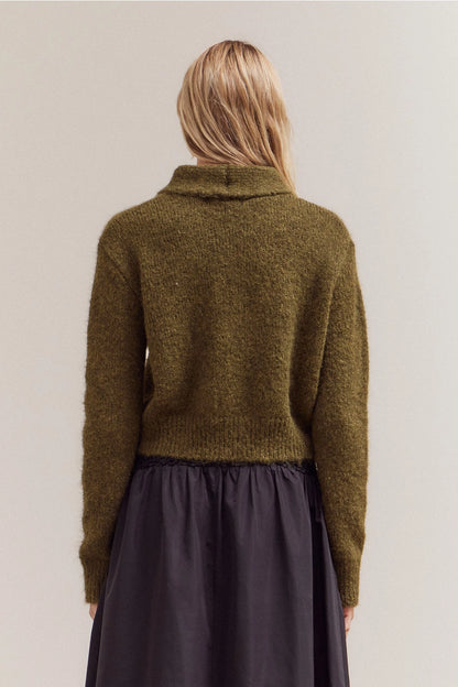 Cozy Dark Moss Button Up Knit