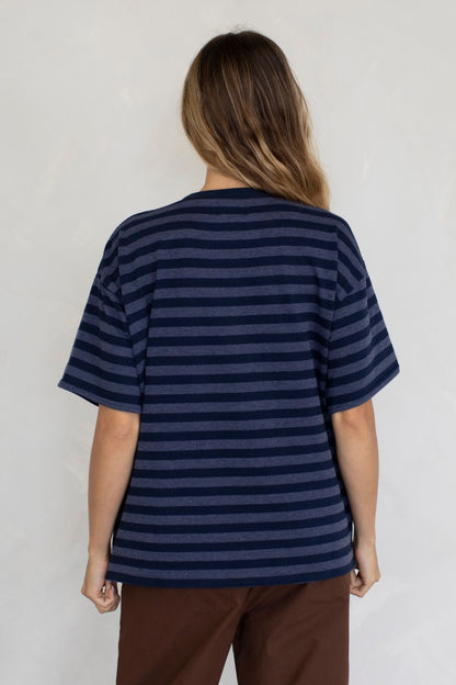 The Taylor Stripes Oversized Tee  in Navy