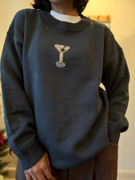 Cotton Sweater with Beaded Martini 🍸