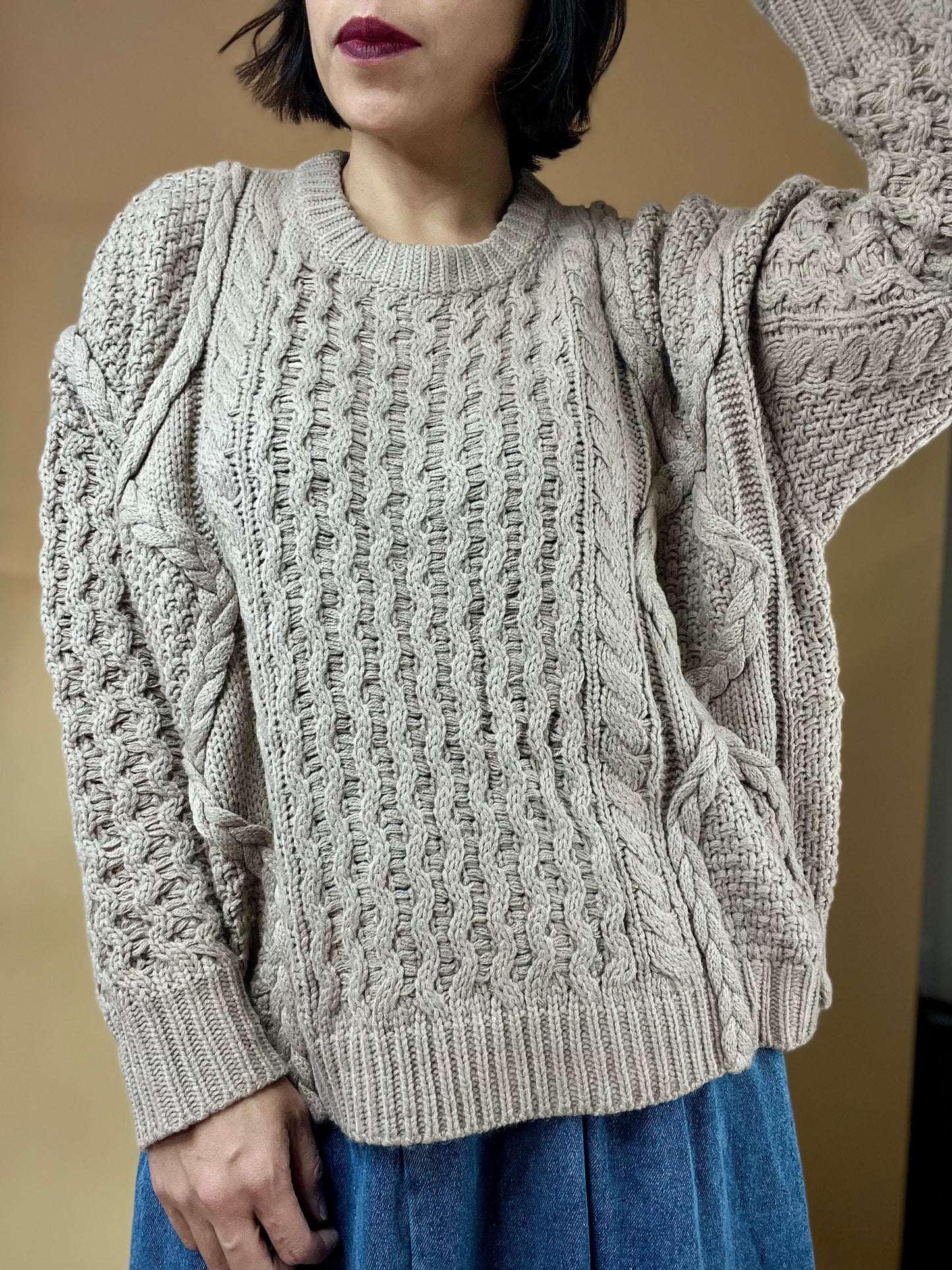 Merryl Taupe Cable Knit Sweater