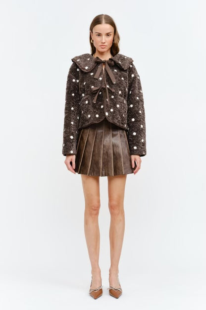 Erin Polka Ruffle Tie Jacket  in Rich Brown