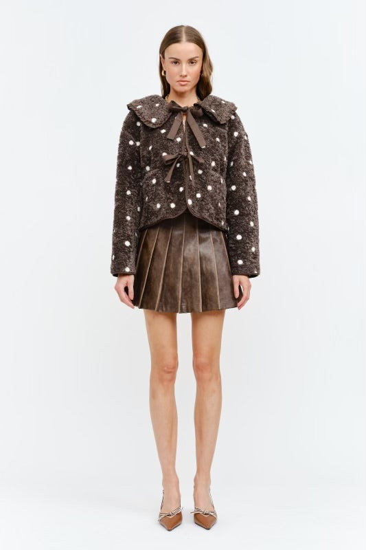 Erin Polka Ruffle Tie Jacket  in Rich Brown