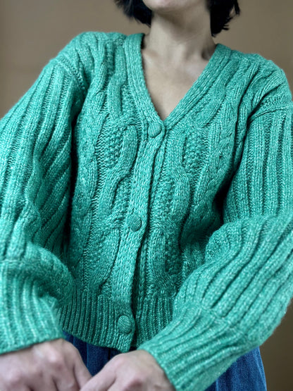 Lowella Cable Knit Puff Sleeve Cardigan