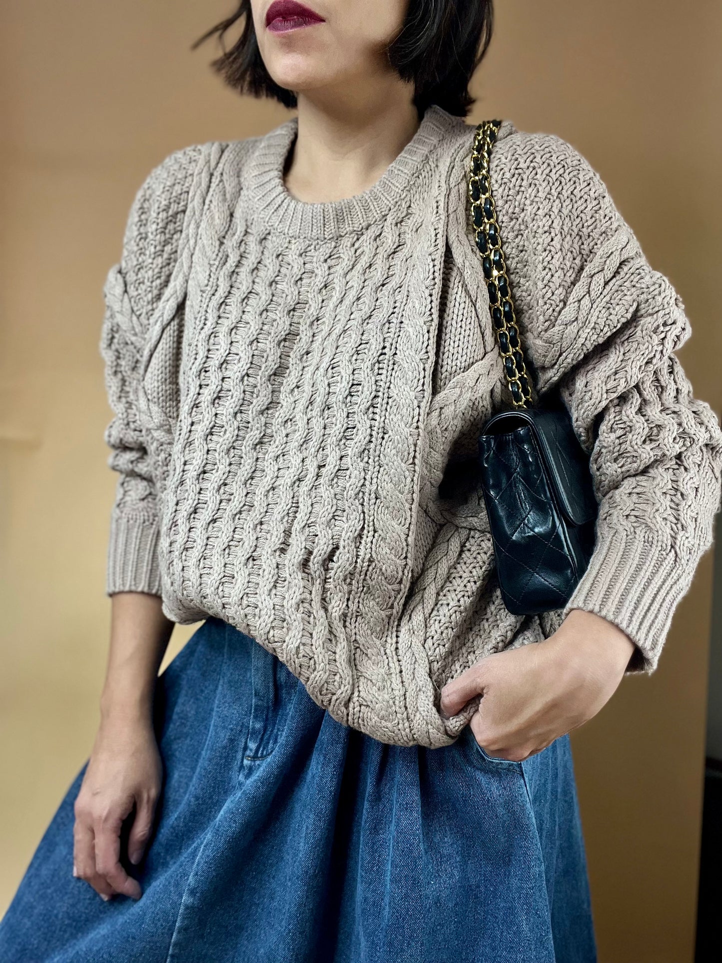 Merryl Taupe Cable Knit Sweater