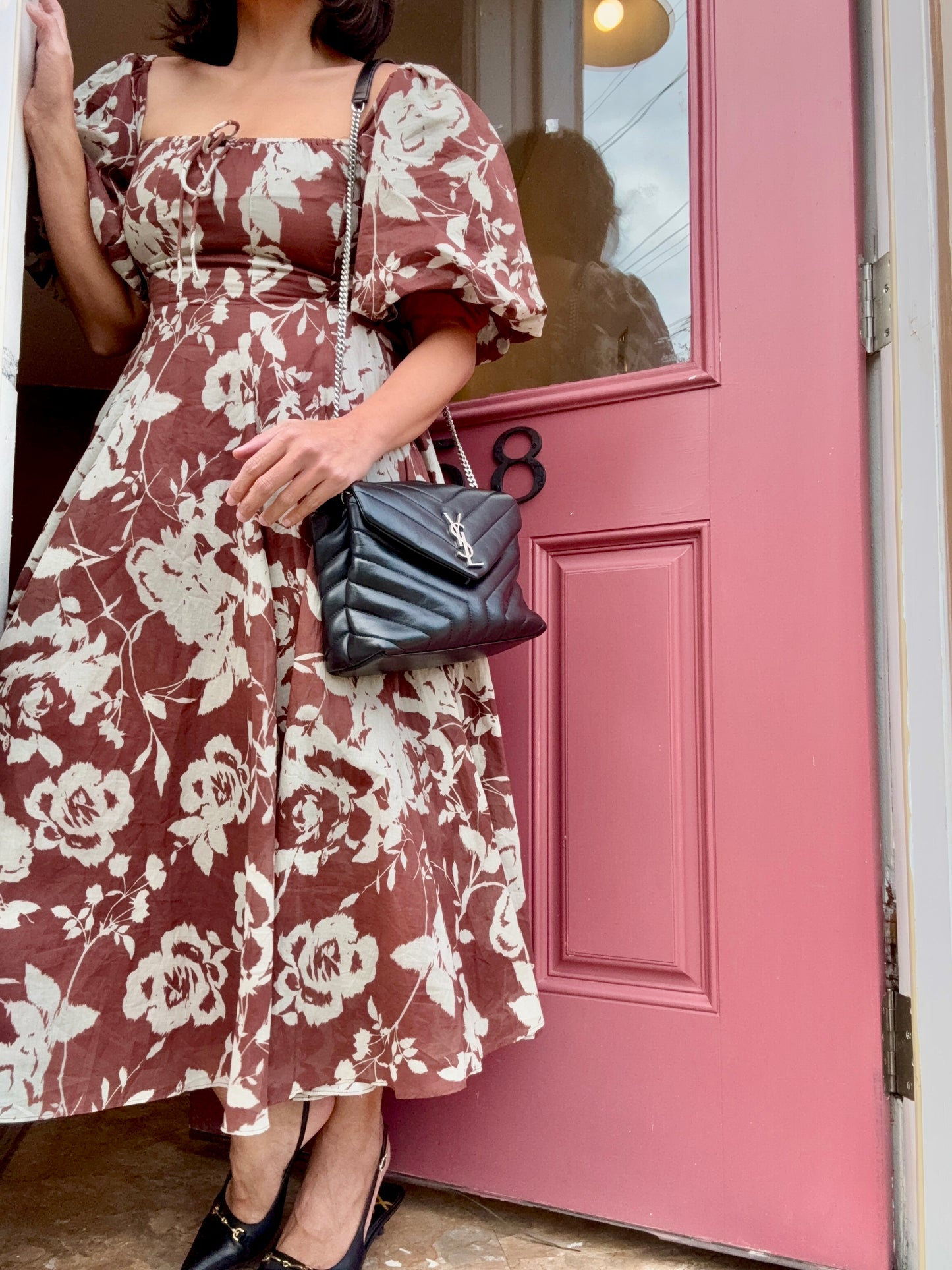 Aubrey Puff-Sleeve Floral Midi Dress