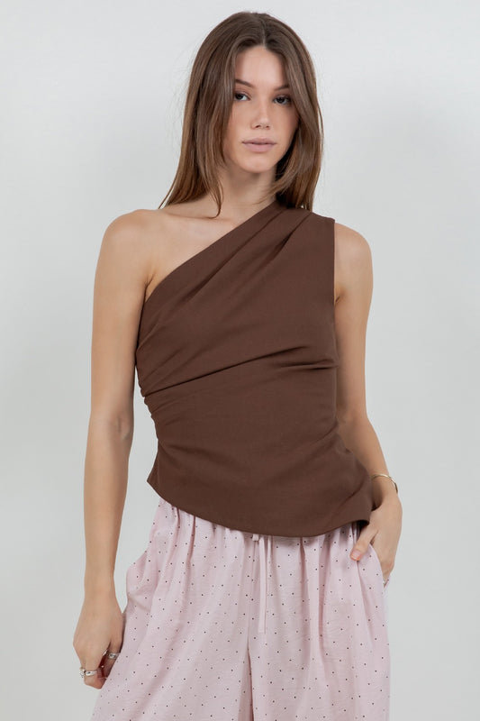 Asymmetrical One Shoulder Linen Top