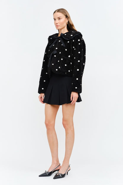 Erin Polka Ruffle Tie Jacket  in Black
