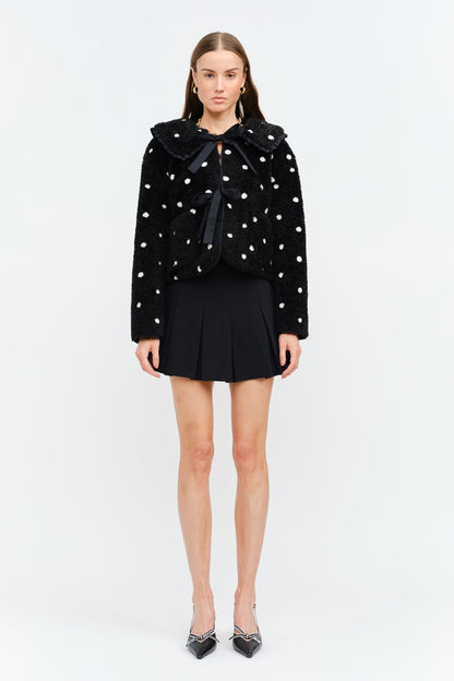 Erin Polka Ruffle Tie Jacket  in Black