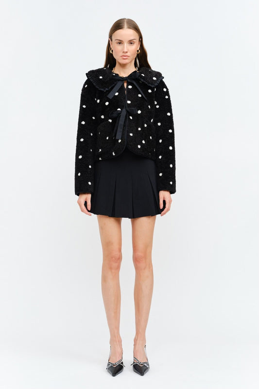 Erin Polka Ruffle Tie Jacket  in Black