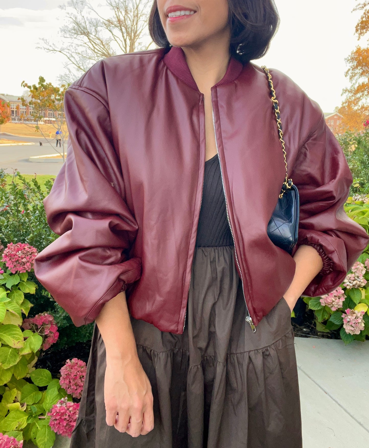 Lovely Wine Faux Leather Bomber Jacket