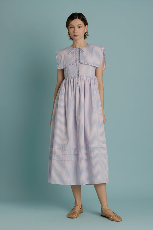 Oversized Collar Pintuck Midi Dress