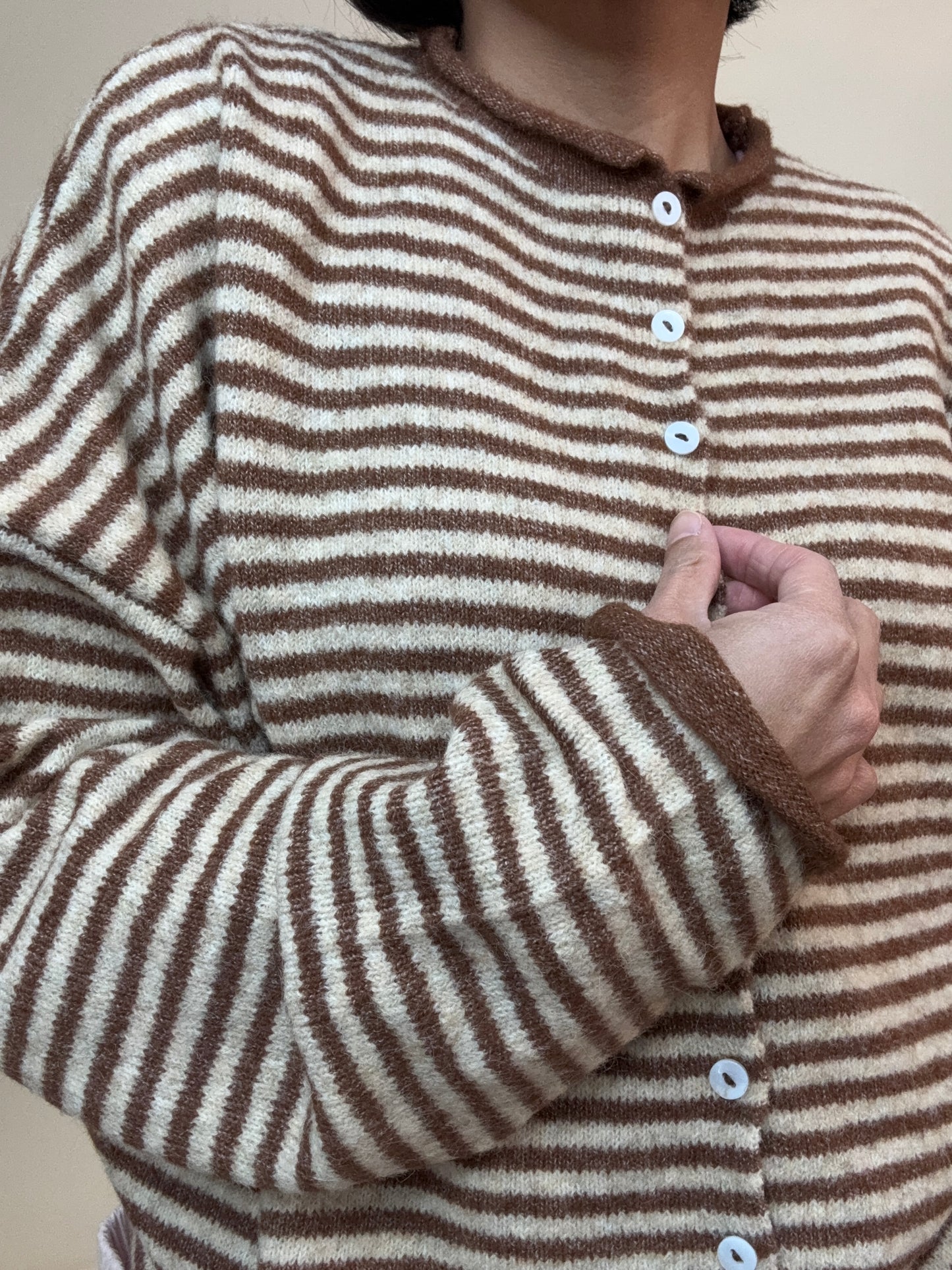 Easy Comfort Mocha Stripe Button Cardigan