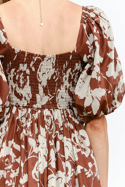 Aubrey Puff-Sleeve Floral Midi Dress