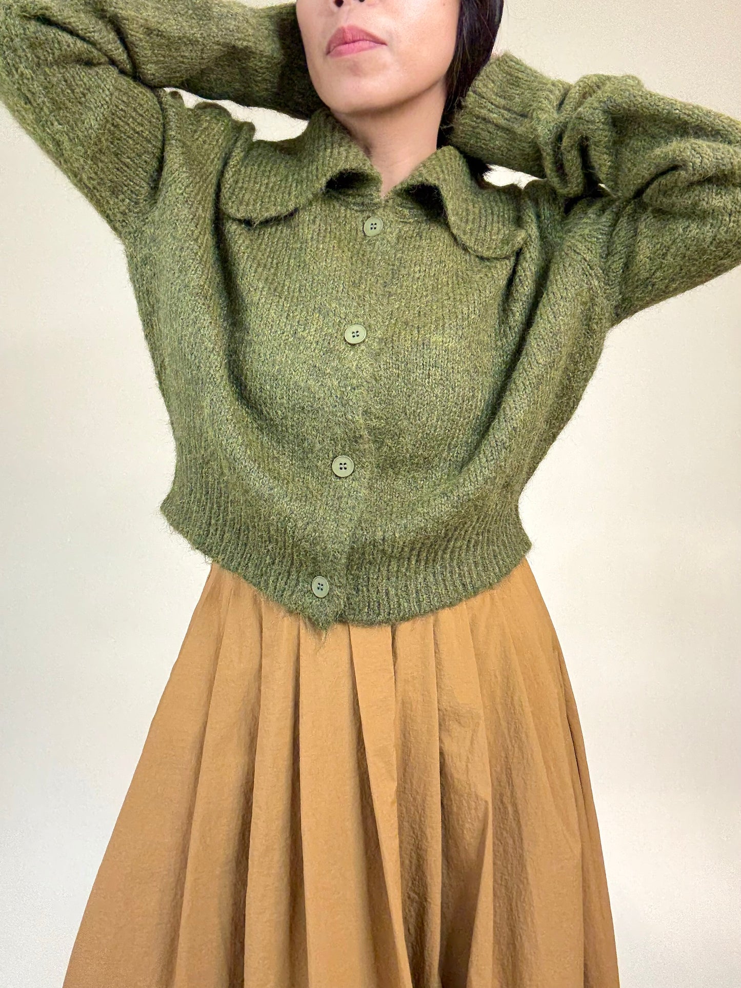 Cozy Dark Moss Button Up Knit