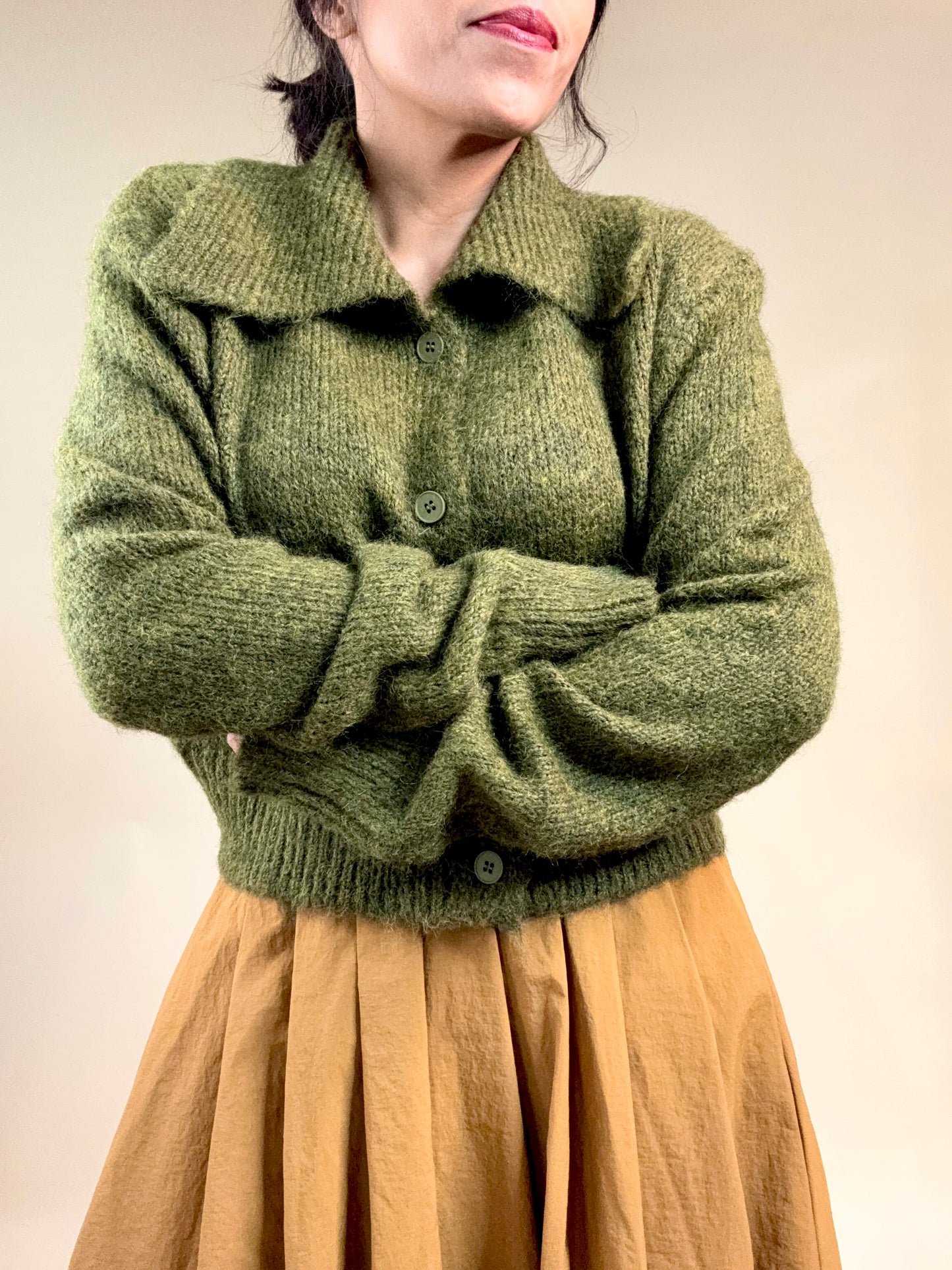 Cozy Dark Moss Button Up Knit