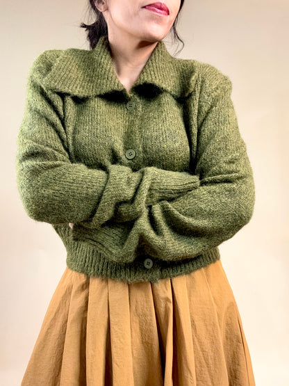 Cozy Dark Moss Button Up Knit