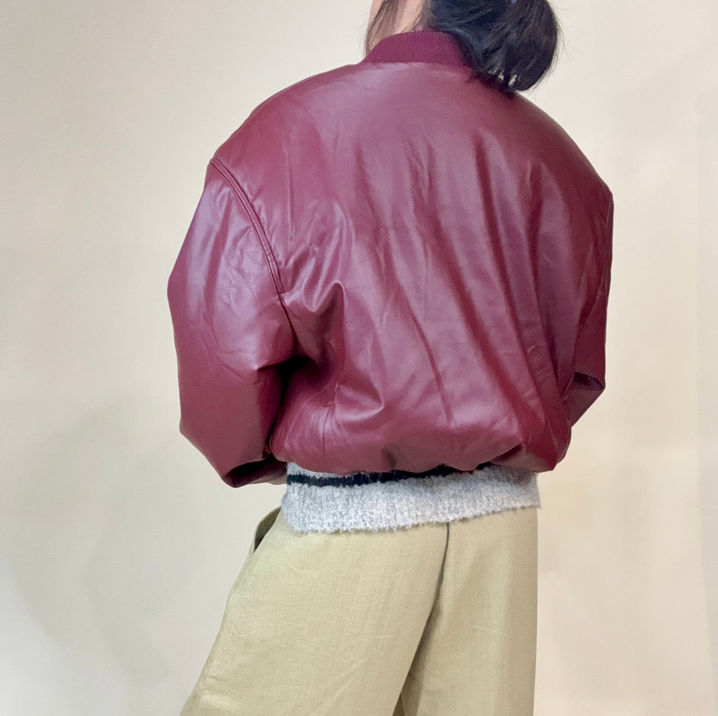 Lovely Wine Faux Leather Bomber Jacket