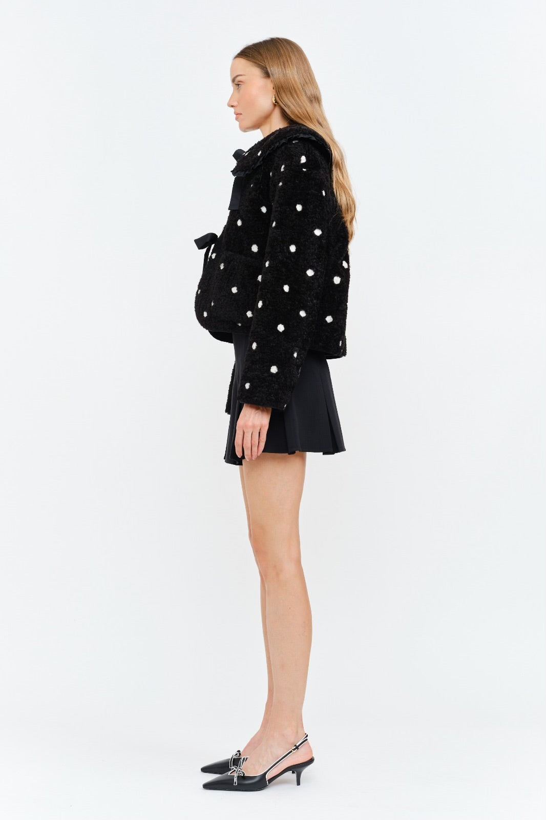 Erin Polka Ruffle Tie Jacket  in Black