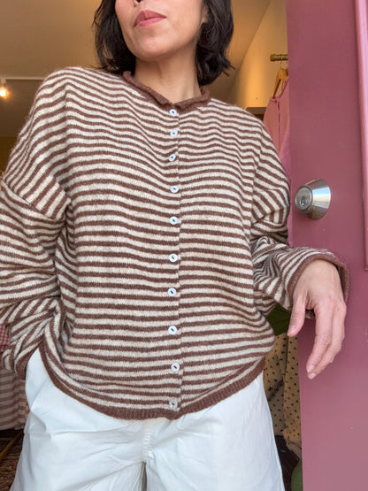 Easy Comfort Mocha Stripe Button Cardigan